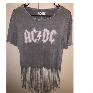 Womens AC/DC short sleeve fringed top